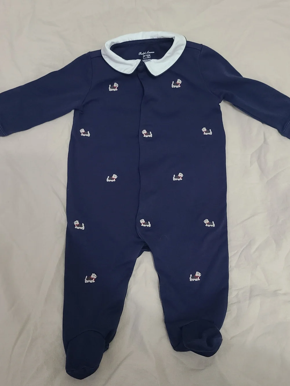 6M Terrier-Embroidered Cotton Coverall Baby Ralph Lauren EUC